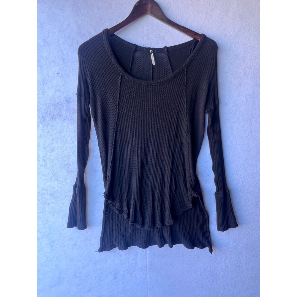 Free People XS Charcoal Grey Waffle Knit Thermal High Low Oversized Top